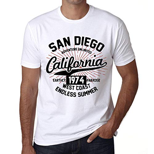 Hombre Camiseta Vintage T-Shirt Gráfico California Paradise 1974 Cumpleaños de 47 años Blanco