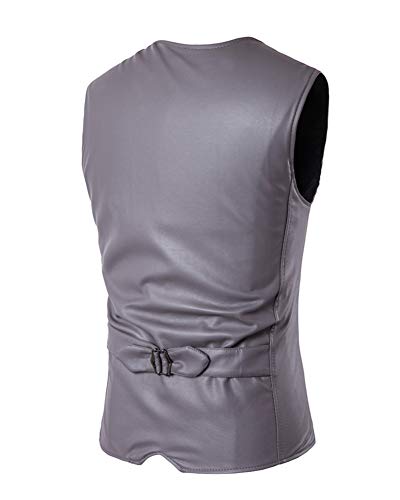 Hombre Chaleco Piel Sintética Slim Fit Traje de Vestir Blazer Sin Manga Gris L