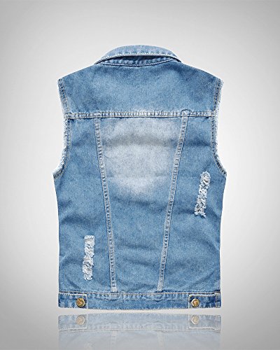 Hombre Clásico Chaleco Sins Mangas De Mezclilla Chaleco Jean Chaqueta De Vaquero Azul Claro XL