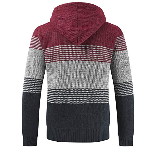 Hombre de Lana con Capucha Suéter Jerséis de Punto Grueso para Hombre Casual Invierno,CáRdigan Cardigan Sudadera con Cremallera Completa Suéte Jersey de Punto para Hombre (XL, Rojo)