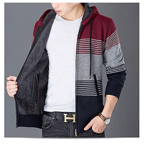 Hombre de Lana con Capucha Suéter Jerséis de Punto Grueso para Hombre Casual Invierno,CáRdigan Cardigan Sudadera con Cremallera Completa Suéte Jersey de Punto para Hombre (XL, Rojo)