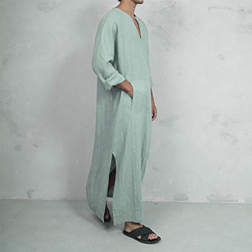 Hombre Musulmanes Kaftan Etnico Retro Robes Manga Corta Suelto Túnicas Lateral De Hendidura Color Sólido Larga Camisa Arabe Dubai Islámico Thobe