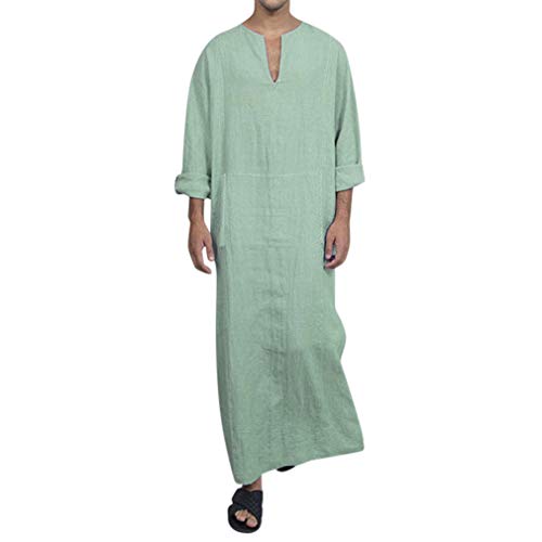 Hombre Musulmanes Kaftan Etnico Retro Robes Manga Corta Suelto Túnicas Lateral De Hendidura Color Sólido Larga Camisa Arabe Dubai Islámico Thobe