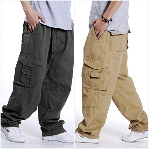 Hombre Pantalones De Chic s Hop Los Hip De Friends Pantalones De Carga Estilo Hipster Holgados Pantalones Rectos De Pierna Recta Suelta De Color Sólido De Sólido (Color : Army Grün, One Size : 3XL)