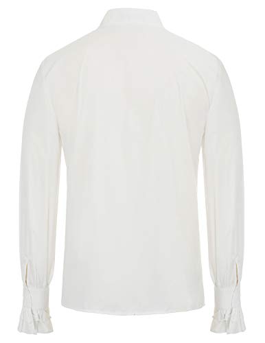 Hombre Steampunk Camisa Vintage gótico de Manga Larga Jabot Collar Amant Cosplay Tamaño 2XL Blanco