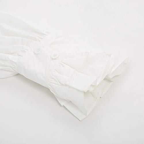 Hombre Steampunk Camisa Vintage gótico de Manga Larga Jabot Collar Amant Cosplay Tamaño 2XL Blanco