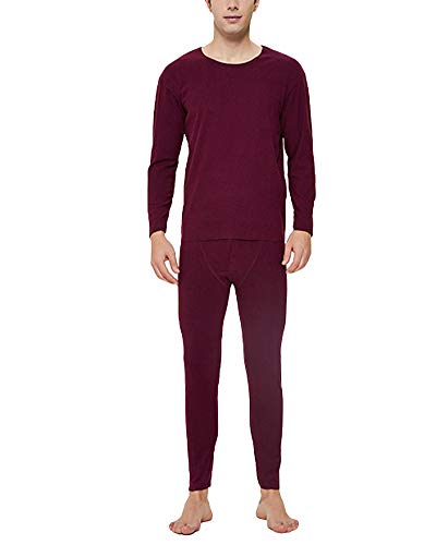 Hombres Invierno cálido Esquí Traje de Ropa Interior Térmica Manga Larga Cuello Redondo Camiseta Interior y Pantalón para Correr, Esquiar, Ciclismo, Entrenamiento Wine Rojo XXL