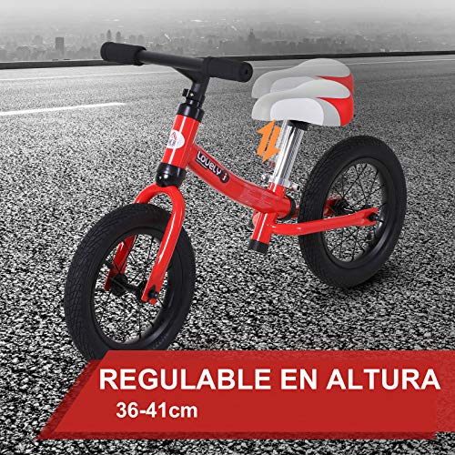HOMCOM Bicicleta sin Pedales Sillín Regulable 31-45cm Recomendado para niños + 2 Años Rueda de Goma Carga 25kg 65x33x46cm Rojo