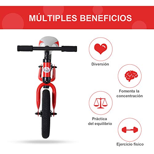 HOMCOM Bicicleta sin Pedales Sillín Regulable 31-45cm Recomendado para niños + 2 Años Rueda de Goma Carga 25kg 65x33x46cm Rojo