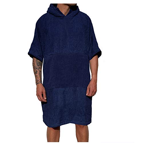 HOMELEVEL Poncho de surf unisex 100 % algodón, poncho de playa, poncho de baño, poncho, toalla de playa, toalla de rizo con capucha azul oscuro S-M