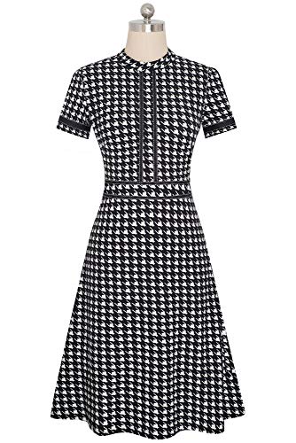 HOMEYEE A135 - Vestido vintage para mujer, cuello redondo, manga 3/4, estilo de retazos, acampanado, vestido de cocktail