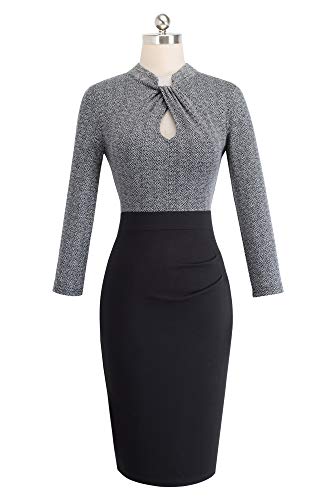 HOMEYEE Cuello Corto de Cuero del Negocio de la Manga Corta del Cuello del Soporte de la Vendimia B430 (EU 36 = Size S, Gris + Manga Larga)