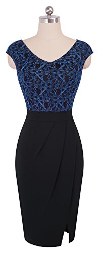 HOMEYEE Elegante con Cuello en V sin Mangas Floral Bordado Partido hasta la Rodilla Bodycon Vestido de cóctel B431(EU 38 = Size M,Negro)