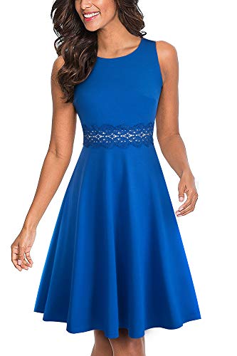 HOMEYEE Vestido de cóctel sin Mangas Bordado de la Vendimia de Las Mujeres UKA079 (EU 36 = Size S, Azul)