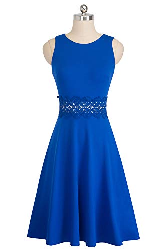 HOMEYEE Vestido de cóctel sin Mangas Bordado de la Vendimia de Las Mujeres UKA079 (EU 36 = Size S, Azul)