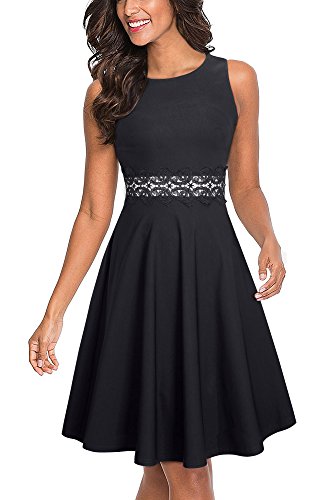 HOMEYEE Vestido de cóctel sin Mangas Bordado de la Vendimia de Las Mujeres UKA079 (EU 36 = Size S, Negro)