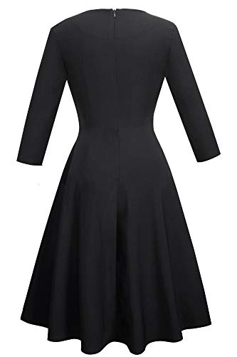 HOMEYEE Vestido de cóctel sin Mangas Bordado de la Vendimia de Las Mujeres UKA079 (EU 36 = Size S, Negro + Tela B)