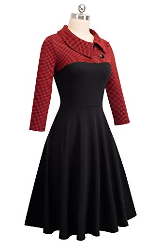 HOMEYEE Vestido de Negocios de Costura de Solapa Color Patchwork de la Mujer A121 (EU 40 = Size L, Rojo Tela B)