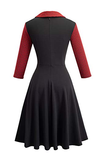 HOMEYEE Vestido de Negocios de Costura de Solapa Color Patchwork de la Mujer A121 (EU 40 = Size L, Rojo Tela B)