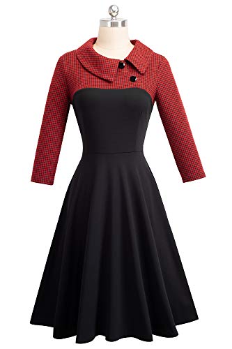 HOMEYEE Vestido de Negocios de Costura de Solapa Color Patchwork de la Mujer A121 (EU 40 = Size L, Rojo Tela B)