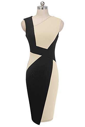 HOMEYEE Vestido sin Mangas de Negocios con Contraste en Color elástico Vintage de Mujer B517 (EU 40 = Size L, Albaricoque + Negro)