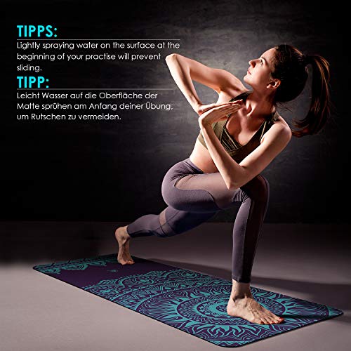 HOMFA Esterilla Yoga Antideslizante Yoga Mat 2-in-1 de Tapete y Toalla Double Capa 4.2mm de Grosor Colchoneta de yoga de Caucho Natural 185 x 67.4cm (Morado oscuro)