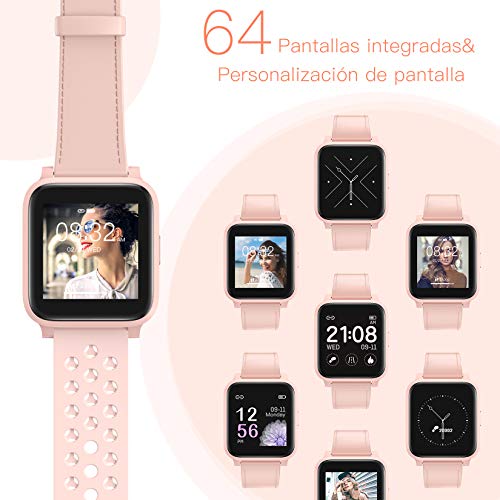 Hommie Smartwatch Mujer, Reloj Inteligente Mujer 1.3” Táctil Completa, Pulsera Actividad Mujer IP68 con 17 Deportes, Pulsómetros, Monitor de Sueño, Seguimiento del Menstrual,Control de Cámara