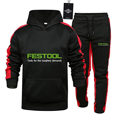 Hönack Hombre y Mujer Chándal Para Fe.S_Tool Rayas Suéter de Dos Piezas con Capucha Pantalones Ropa Deportiva Saco/Negro/XXL