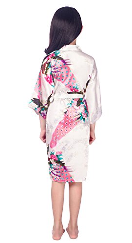 HonourSport Niñas de satén Peacock 3/4 Bata Albornoces Ropa de Dormir para la Boda del cumpleaños del Partido