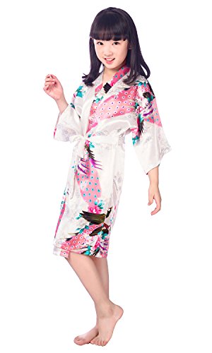 HonourSport Niñas de satén Peacock 3/4 Bata Albornoces Ropa de Dormir para la Boda del cumpleaños del Partido