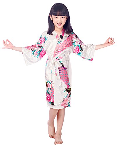HonourSport Niñas de satén Peacock 3/4 Bata Albornoces Ropa de Dormir para la Boda del cumpleaños del Partido