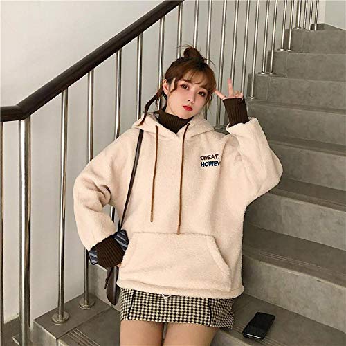 Hoodie Capucha Suéter Moda De Invierno Mujer Pulóver Sudadera Falso De Dos Piezas Lindo Letra Bordado Suelto Grueso Más Polar con Capucha Abrigo-Ws03_XL