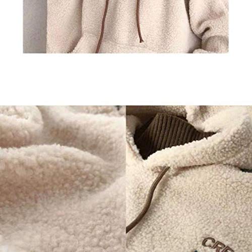 Hoodie Capucha Suéter Sudadera con Capucha De Mujer Bordada con Letras A La Moda De Invierno Cálido Falso Dos Tops Sueltos Casuales Sudadera-W1_XL