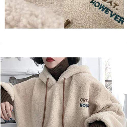 Hoodie Capucha Suéter Sudadera con Capucha De Mujer Bordada con Letras A La Moda De Invierno Cálido Falso Dos Tops Sueltos Casuales Sudadera-W1_XL