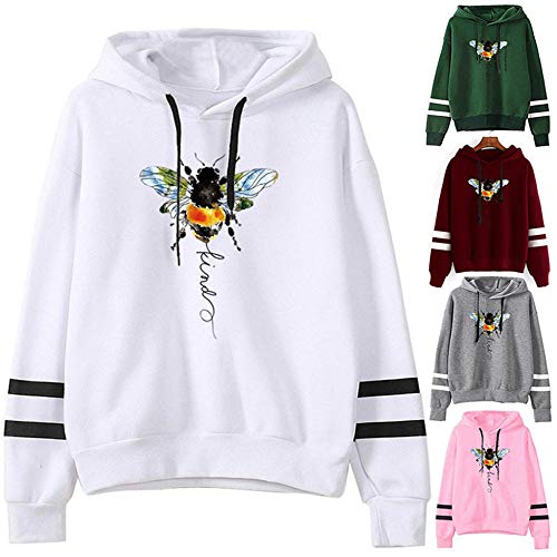 Hoodie Capucha Suéter Sudadera con Estampado De Abeja Linda para Mujer Otoño Invierno Casual Cuello Redondo con Capucha Sudadera con Capucha Suelta De Manga Larga Jersey Femenino Top Streetw