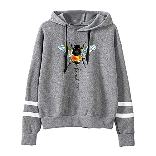 Hoodie Capucha Suéter Sudadera con Estampado De Abeja Linda para Mujer Otoño Invierno Casual Cuello Redondo con Capucha Sudadera con Capucha Suelta De Manga Larga Jersey Femenino Top Streetw