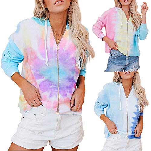 Hoodie Capucha Suéter Sudaderas con Capucha De Moda para Mujer Casual Sport Loose-Fit Tie-Dye Print Gradient Drawstring Elegant Sweatshirts-Pink_M
