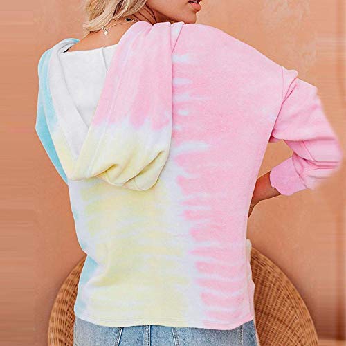 Hoodie Capucha Suéter Sudaderas con Capucha De Moda para Mujer Casual Sport Loose-Fit Tie-Dye Print Gradient Drawstring Elegant Sweatshirts-Pink_M