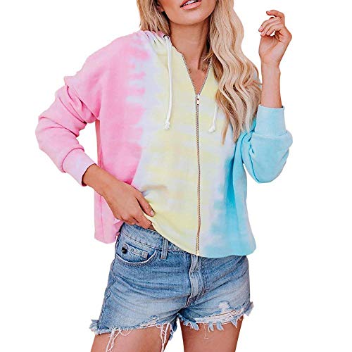 Hoodie Capucha Suéter Sudaderas con Capucha De Moda para Mujer Casual Sport Loose-Fit Tie-Dye Print Gradient Drawstring Elegant Sweatshirts-Pink_M