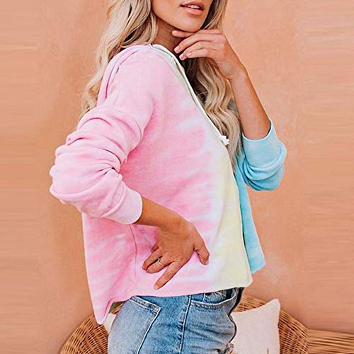 Hoodie Capucha Suéter Sudaderas con Capucha De Moda para Mujer Casual Sport Loose-Fit Tie-Dye Print Gradient Drawstring Elegant Sweatshirts-Pink_M