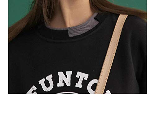 Hoodie Capucha Suéter Sudaderas con Capucha Holgadas con Estampado De Montañas Streetwear para Mujer, Sudadera Fina De Dos Piezas Falsas, Sudaderas para Mujer, Jerseys Femeninos-Black_L