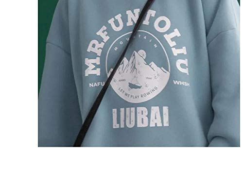 Hoodie Capucha Suéter Sudaderas con Capucha Holgadas con Estampado De Montañas Streetwear para Mujer, Sudadera Fina De Dos Piezas Falsas, Sudaderas para Mujer, Jerseys Femeninos-Black_L
