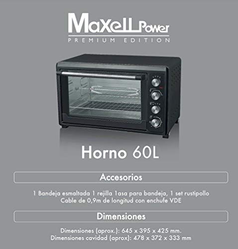 HORNO ELECTRICO DE CONVECCION Y RUSTIPOLLO 60L 2500W TEMPORIZADOR ACCESORIOS INCLUIDOS