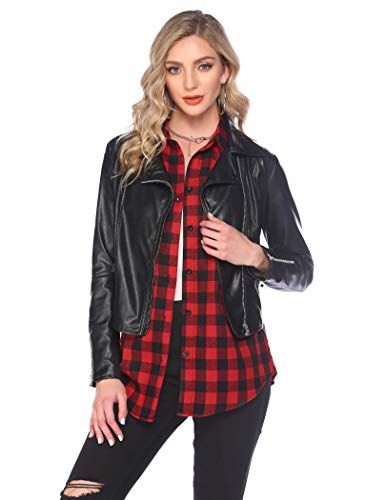 Hotouch Camisa a cuadros para mujer, de franela, a cuadros, de manga larga, con botones, estilo boyfriend, con bolsillos, S-XXL rojo L