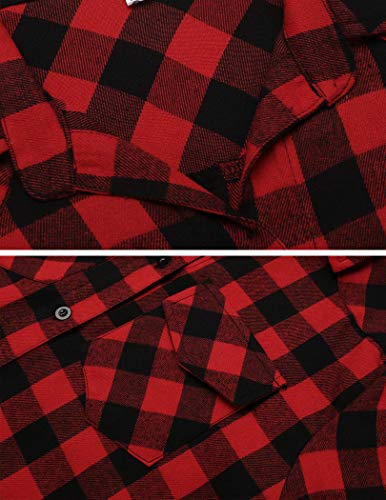 Hotouch Camisa a cuadros para mujer, de franela, a cuadros, de manga larga, con botones, estilo boyfriend, con bolsillos, S-XXL rojo L