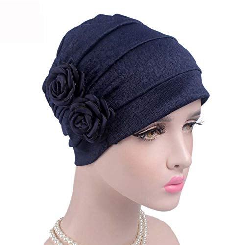 HOUJHUS Turbante musulmán de flores for mujer, plisado, envoltura for la cabeza, bufanda, gorro de pañuelo, gorro premoblado, gorro de quimioterapia for el cáncer ( Color : 4 , Size : One Size )