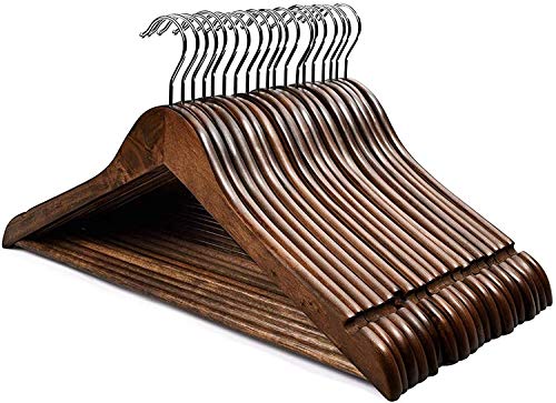 HOUSE DAY Paquete de 20 Perchas de Madera con Muescas de Hombro Antideslizantes con Gancho Giratorio Cromado Acabado Liso para Abrigos, Trajes, Chaquetas, pantalones-44.5cm （Color Nuez）