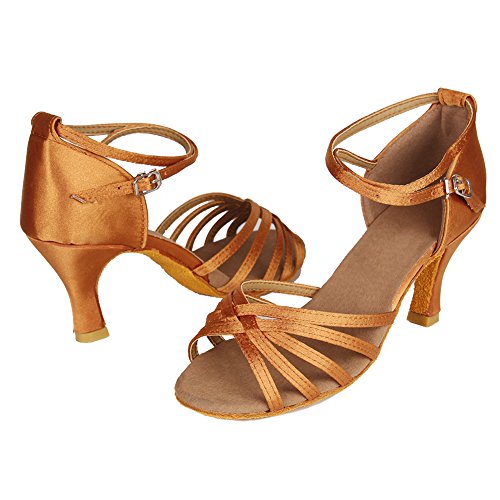 HROYL Zapatos de Baile Latino Mujer Salsa Tango Bachata Vals Zapatos de Baile de Salon,213-Marrón-7,EU 37