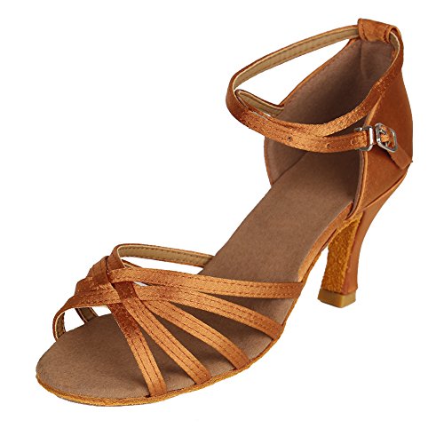 HROYL Zapatos de Baile Latino Mujer Salsa Tango Bachata Vals Zapatos de Baile de Salon,213-Marrón-7,EU 37