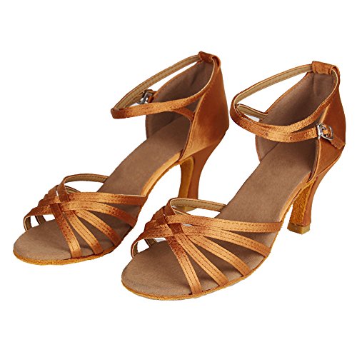 HROYL Zapatos de Baile Latino Mujer Salsa Tango Bachata Vals Zapatos de Baile de Salon,213-Marrón-7,EU 37